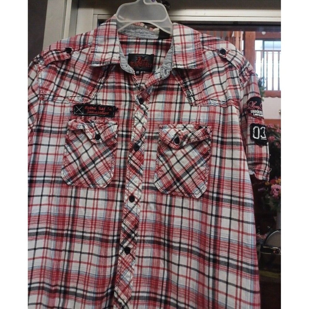 Zero Tolerance Mens Button Shirt  SS M Red Plaid